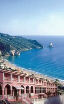 the pink palace and agios gordis beach